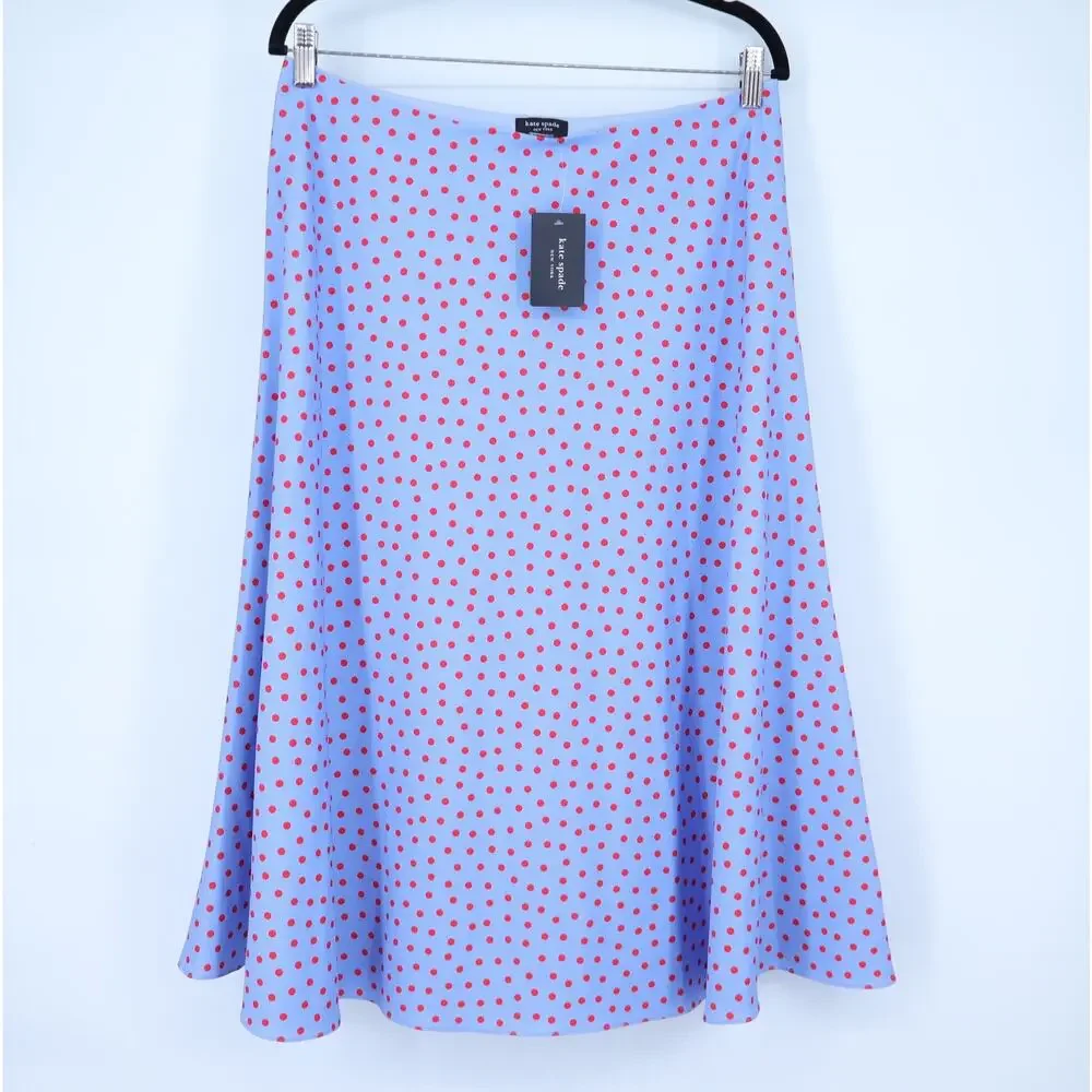 KATE SPADE Spring Time Dot Skirt NWT Midi Cosmic Zen Lavender Red Women's 12
